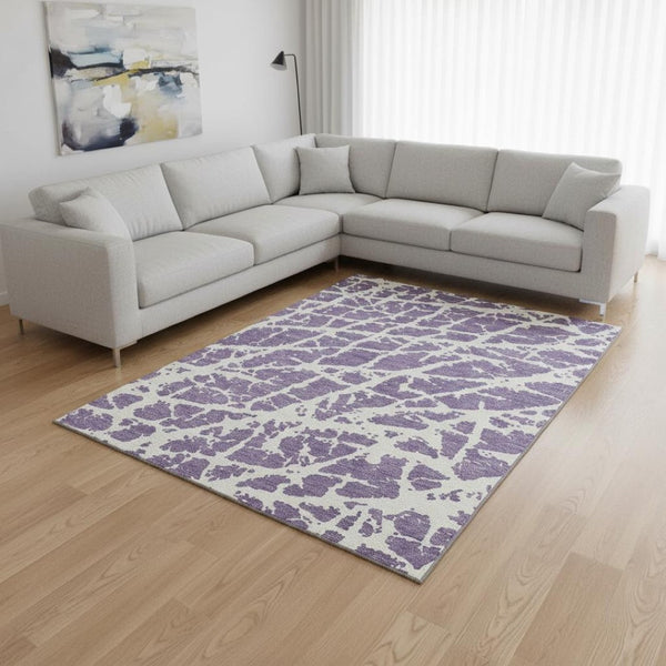 HomeRoots 10' X 14' Purple and Ivory Abstract Area Rug - Washable, UV-Protected, Stylish for High-Traffic Areas 646584