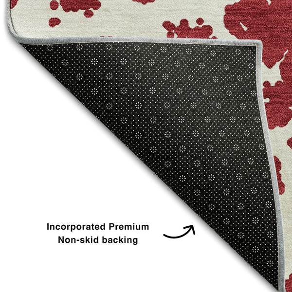 HomeRoots 5' X 8' Red And Ivory Abstract Washable Area Rug - Durable, Stain-Resistant, UV-Protected Design! 646586