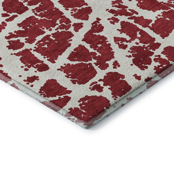 HomeRoots 5' X 8' Red And Ivory Abstract Washable Area Rug - Durable, Stain-Resistant, UV-Protected Design! 646586