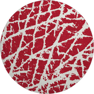 HomeRoots 8' Bold Red And Ivory Abstract Washable Round Rug With UV Protection For Modern Family Spaces 646587