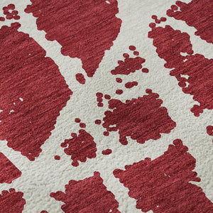 HomeRoots 8' Bold Red And Ivory Abstract Washable Round Rug With UV Protection For Modern Family Spaces 646587