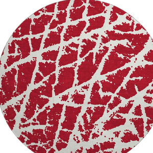 HomeRoots 8' Bold Red And Ivory Abstract Washable Round Rug With UV Protection For Modern Family Spaces 646587