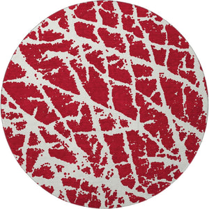 HomeRoots 8' Bold Red And Ivory Abstract Washable Round Rug With UV Protection For Modern Family Spaces 646587