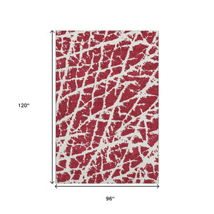 HomeRoots 8' x 10' Red and Ivory Abstract Washable Area Rug - UV Protected, Stain Resistant, Modern Style! 646588