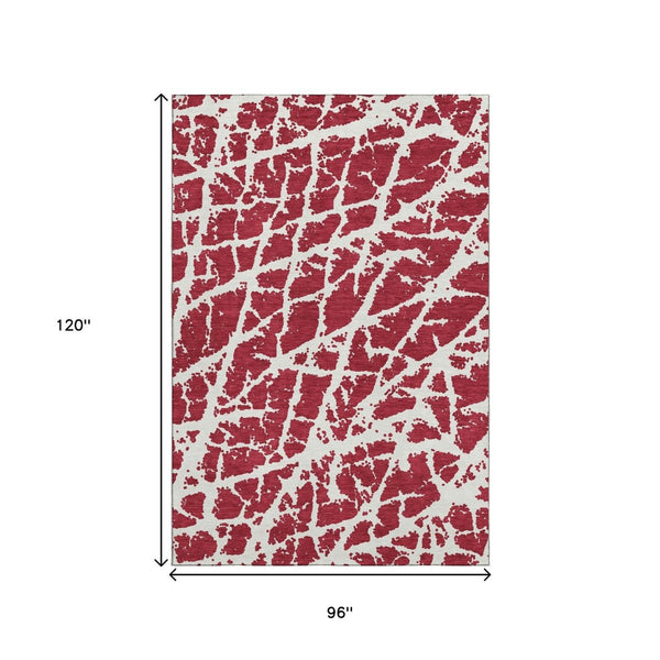 HomeRoots 8' x 10' Red and Ivory Abstract Washable Area Rug - UV Protected, Stain Resistant, Modern Style! 646588