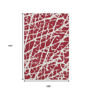 HomeRoots 9' X 12' Red And Ivory Abstract Area Rug – Washable, UV Protected, Durable for Homes with Kids & Pets 646589