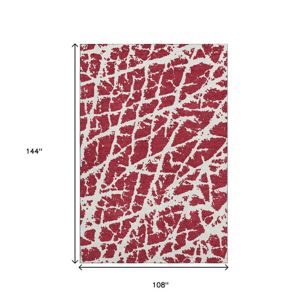 HomeRoots 9' X 12' Red And Ivory Abstract Area Rug – Washable, UV Protected, Durable for Homes with Kids & Pets 646589