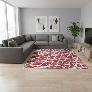 HomeRoots 9' X 12' Red And Ivory Abstract Area Rug – Washable, UV Protected, Durable for Homes with Kids & Pets 646589