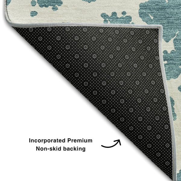 HomeRoots 5' X 8' Teal and Ivory Abstract Area Rug – Durable, Washable, UV-Protective for Modern Spaces 646592
