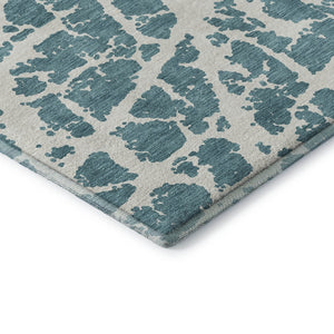 HomeRoots 5' X 8' Teal and Ivory Abstract Area Rug – Durable, Washable, UV-Protective for Modern Spaces 646592