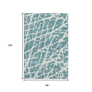 HomeRoots 8' X 10' Teal And Ivory Abstract Area Rug – Washable, UV-Protected, Durable Comfort for Busy Homes 646594