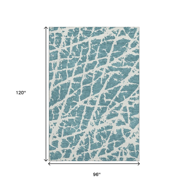 HomeRoots 8' X 10' Teal And Ivory Abstract Area Rug – Washable, UV-Protected, Durable Comfort for Busy Homes 646594