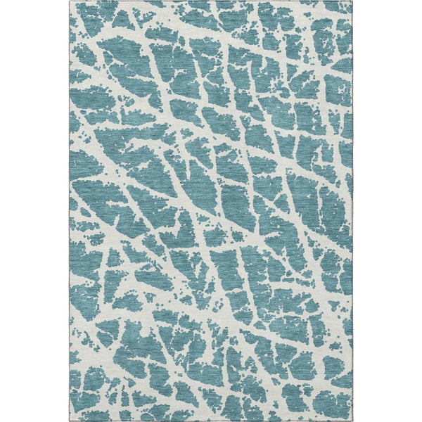 HomeRoots 8' X 10' Teal And Ivory Abstract Area Rug – Washable, UV-Protected, Durable Comfort for Busy Homes 646594
