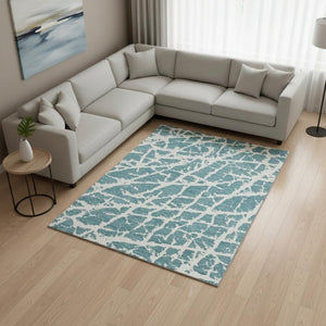HomeRoots 9' X 12' Teal And Ivory Abstract Area Rug – Stylish, Washable, UV-Protected for High-Traffic Spaces! 646595
