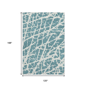 HomeRoots 10' Teal and Ivory Abstract Area Rug – Durable, Washable, UV Protected for Modern Homes with Pets! 646596