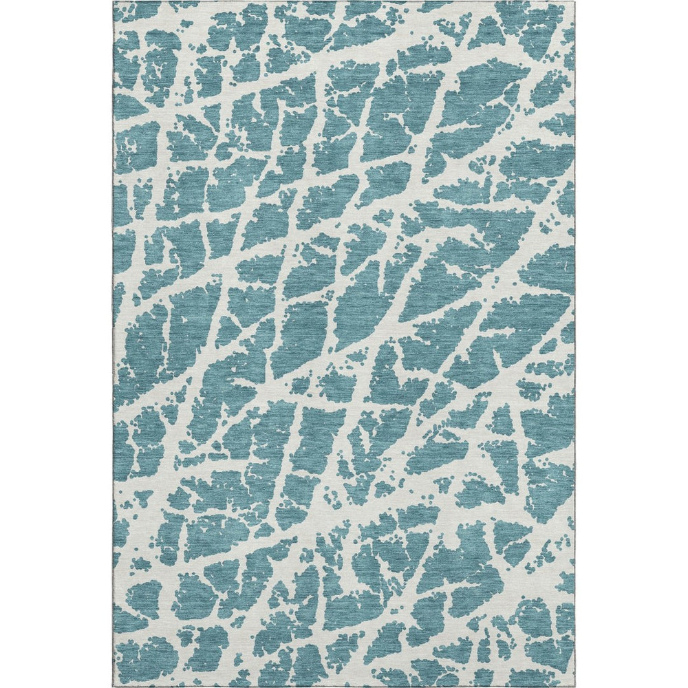 HomeRoots 10' Teal and Ivory Abstract Area Rug – Durable, Washable, UV Protected for Modern Homes with Pets! 646596