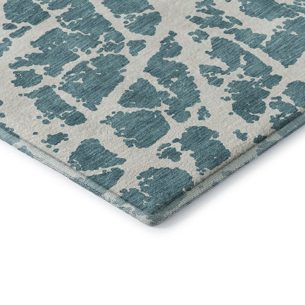 HomeRoots 10' Teal and Ivory Abstract Area Rug – Durable, Washable, UV Protected for Modern Homes with Pets! 646596