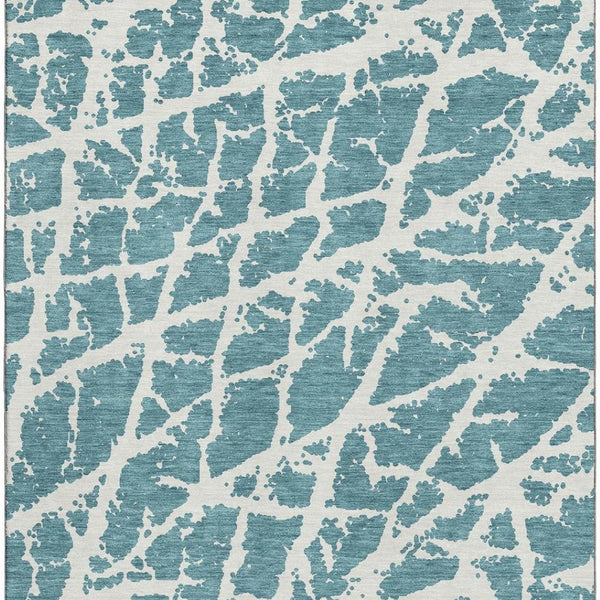 HomeRoots 10' Teal and Ivory Abstract Area Rug – Durable, Washable, UV Protected for Modern Homes with Pets! 646596