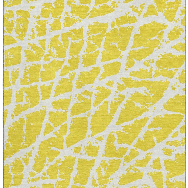 HomeRoots 5' X 8' Washable Yellow & Ivory Abstract Area Rug with UV Protection – Durable, Stylish, Pet-Friendly! 646598