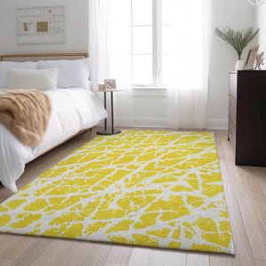 HomeRoots 5' X 8' Washable Yellow & Ivory Abstract Area Rug with UV Protection – Durable, Stylish, Pet-Friendly! 646598