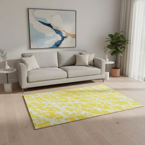 HomeRoots 5' X 8' Washable Yellow & Ivory Abstract Area Rug with UV Protection – Durable, Stylish, Pet-Friendly! 646598