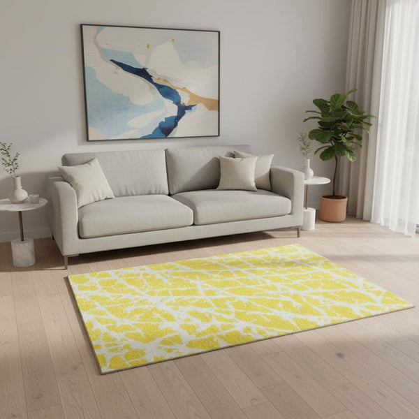 HomeRoots 5' X 8' Washable Yellow & Ivory Abstract Area Rug with UV Protection – Durable, Stylish, Pet-Friendly! 646598