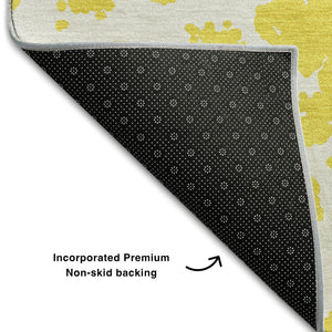 HomeRoots 8' X 10' Vibrant Yellow & Ivory Abstract Washable Area Rug with UV Protection for Modern Spaces 646600