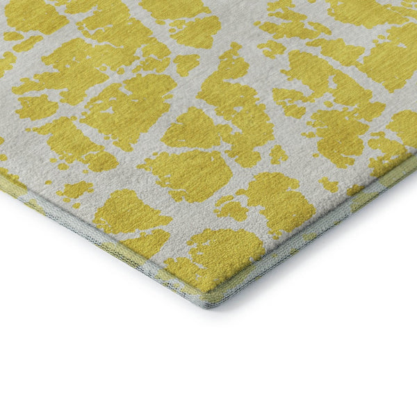 HomeRoots 8' X 10' Vibrant Yellow & Ivory Abstract Washable Area Rug with UV Protection for Modern Spaces 646600