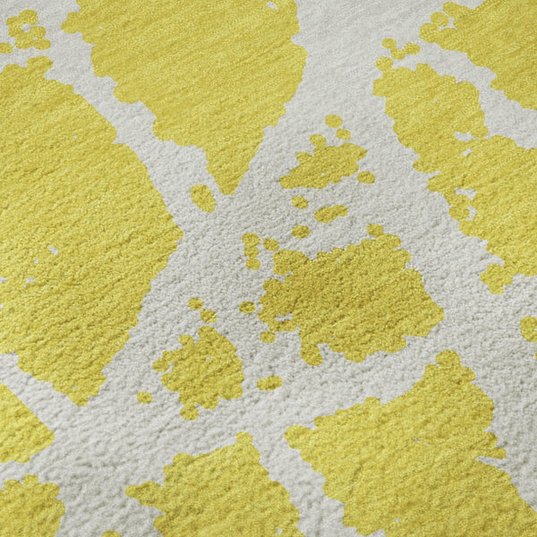 HomeRoots 8' X 10' Vibrant Yellow & Ivory Abstract Washable Area Rug with UV Protection for Modern Spaces 646600
