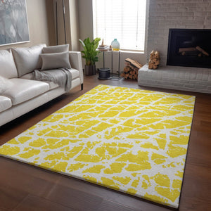 HomeRoots 8' X 10' Vibrant Yellow & Ivory Abstract Washable Area Rug with UV Protection for Modern Spaces 646600