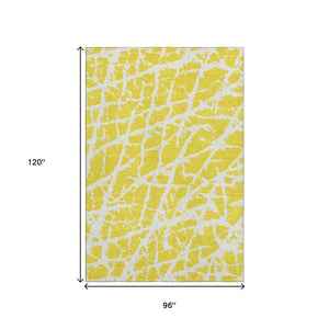 HomeRoots 8' X 10' Vibrant Yellow & Ivory Abstract Washable Area Rug with UV Protection for Modern Spaces 646600