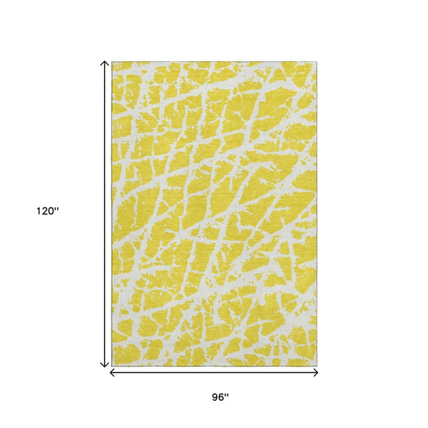 HomeRoots 8' X 10' Vibrant Yellow & Ivory Abstract Washable Area Rug with UV Protection for Modern Spaces 646600