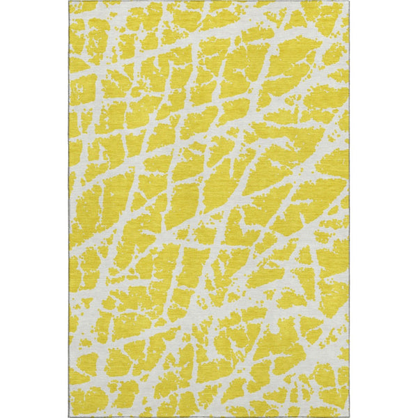 HomeRoots 9' X 12' Yellow and Ivory Abstract Washable Area Rug – Durable, Stain Resistant with UV Protection! 646601