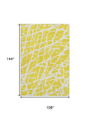 HomeRoots 9' X 12' Yellow and Ivory Abstract Washable Area Rug – Durable, Stain Resistant with UV Protection! 646601