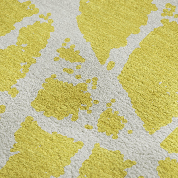HomeRoots 9' X 12' Yellow and Ivory Abstract Washable Area Rug – Durable, Stain Resistant with UV Protection! 646601