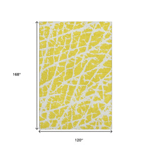 HomeRoots 10' X 14' Yellow and Ivory Abstract Area Rug - Washable, UV-Protected, Stain-Resistant Design 646602