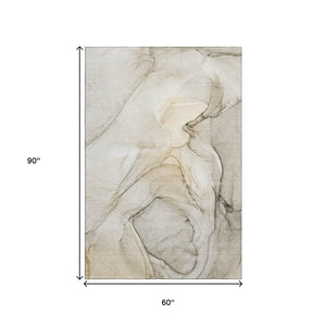 HomeRoots 5' X 8' Beige & Ivory Abstract Area Rug - Washable, Stain Resistant, UV Protected for Modern Homes 646604