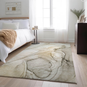 HomeRoots 5' X 8' Beige & Ivory Abstract Area Rug - Washable, Stain Resistant, UV Protected for Modern Homes 646604