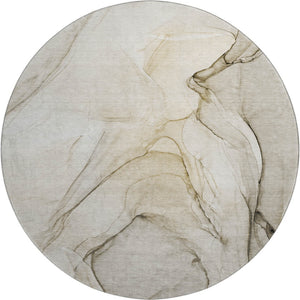 HomeRoots 8' Beige and Ivory Abstract Round Washable Rug with UV Protection for Modern Homes and Families 646605