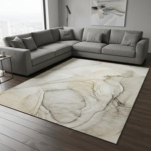 HomeRoots 8' X 10' Beige And Ivory Abstract Washable Area Rug - UV Protected, Durable, Modern Design for Homes 646606