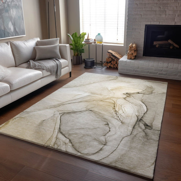 HomeRoots 8' X 10' Beige And Ivory Abstract Washable Area Rug - UV Protected, Durable, Modern Design for Homes 646606