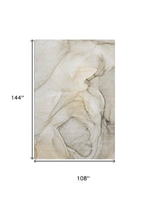 HomeRoots 9' X 12' Beige and Ivory Abstract Washable Area Rug with UV Protection for Stylish, Busy Homes 646607