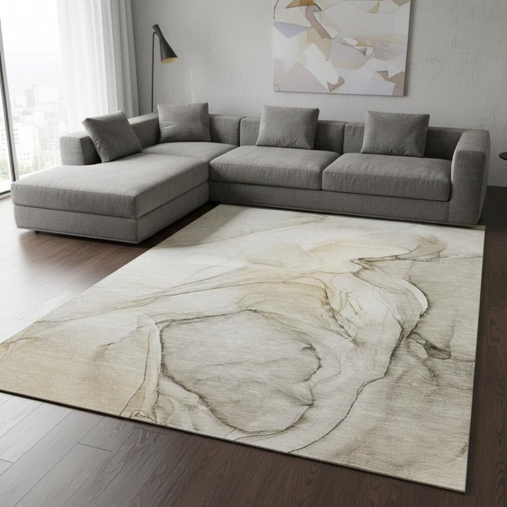 HomeRoots 10' X 14' Beige And Ivory Abstract Washable Area Rug - Durable, Stain Resistant, UV Protected Design 646608