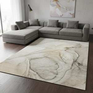 HomeRoots 10' X 14' Beige And Ivory Abstract Washable Area Rug - Durable, Stain Resistant, UV Protected Design 646608