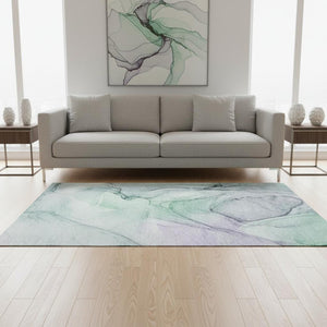 HomeRoots 5' X 8' Blue & Green Abstract Washable Area Rug - Stylish, Durable, UV-Protected for High-Traffic Rooms 646610