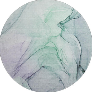HomeRoots 8' Blue and Green Abstract Washable Round Rug - UV-Protected, Stain-Resistant, Ideal for High-Traffic Areas 646611