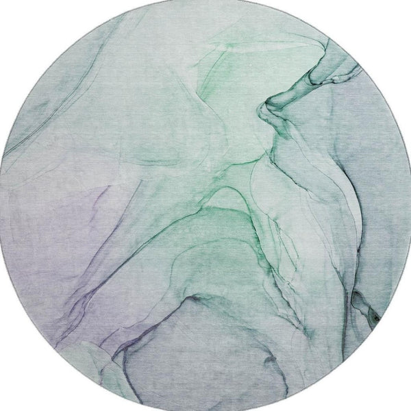 HomeRoots 8' Blue and Green Abstract Washable Round Rug - UV-Protected, Stain-Resistant, Ideal for High-Traffic Areas 646611