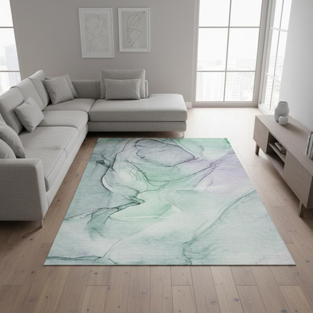 HomeRoots 9' X 12' Blue and Green Abstract Area Rug – Washable, UV Protected, Stylish & Durable for Every Home! 646613