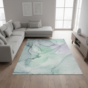 HomeRoots 9' X 12' Blue and Green Abstract Area Rug – Washable, UV Protected, Stylish & Durable for Every Home! 646613