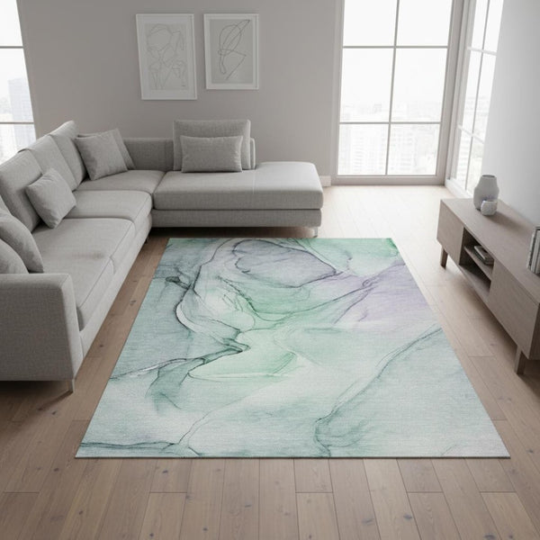 HomeRoots 9' X 12' Blue and Green Abstract Area Rug – Washable, UV Protected, Stylish & Durable for Every Home! 646613